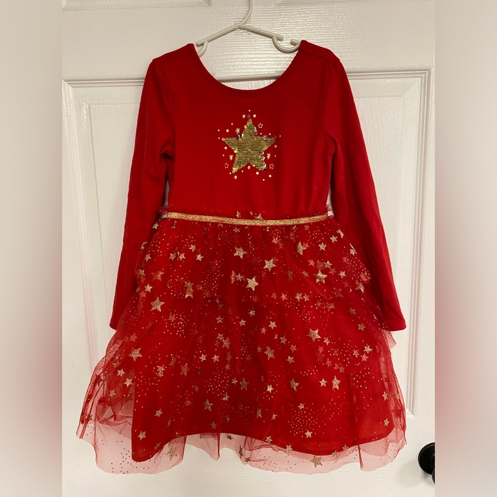 Cat and Jack Christmas dress red gold stars